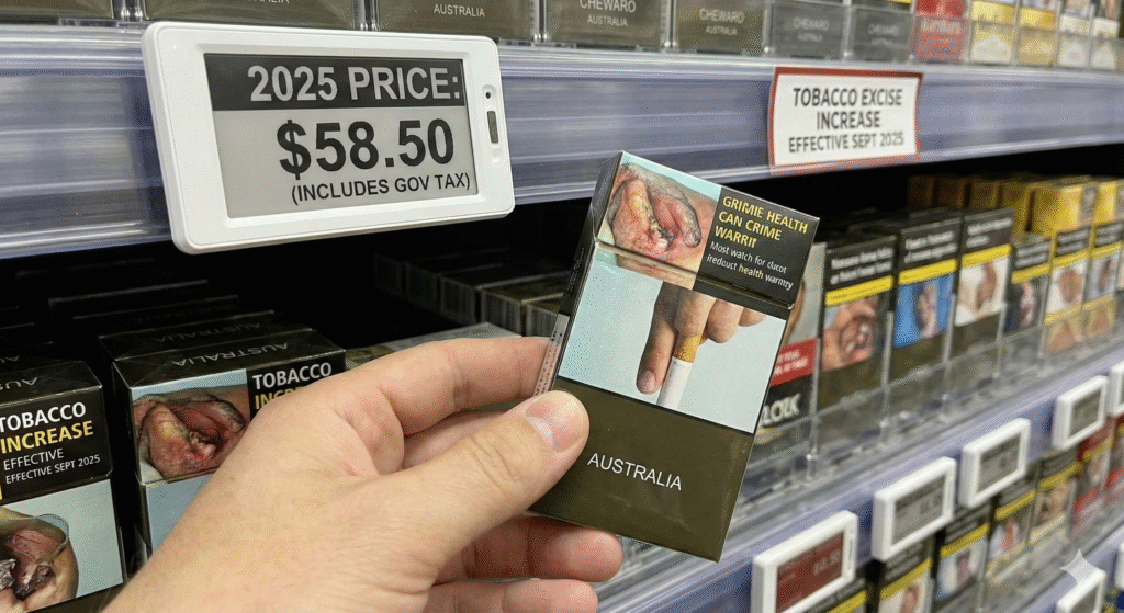 Why cigarettes expensive Australia 2025 - Pack of cigarettes with Australian dollar bills showing high tobacco tax