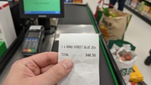 A pack of Bond Street Blue cigarettes showing the high retail price of $48.50 AUD due to tobacco tax