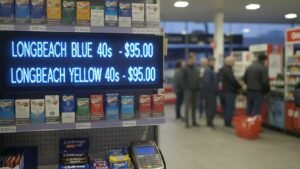 Digital price board at an Australian servo showing current Longbeach 40s cost near $100
